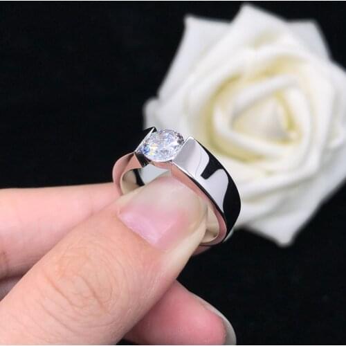 AU585 3mm Width Men Ring Test Positive 0.5Ct Round Cut D Moissanite Diamond Engagement Ring Solitaire Man Jewelry 14K