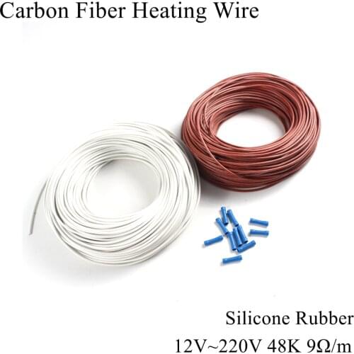 12V 220V 48K 9Ω/m Carbon Fiber Heating Cable Silicone Rubber Heat Wire Freeze Infrared Water Pipe Frost Warm Floor Sewer Car