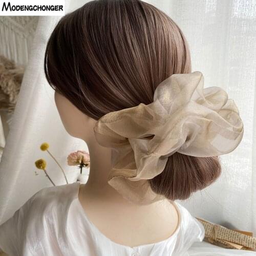 New Fashion Oversided Organza Hair Scrunchies Solid Color Hair Tie Girl Sweet Elastic Rubber Band Soft Ornament Hair Accessories