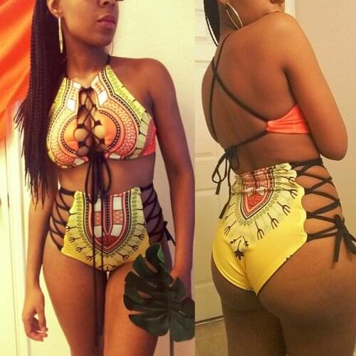 New Arrival Split Swimsuit European and American Ladies plus Size plus-Sized Printed Bikini Lace up Bikini