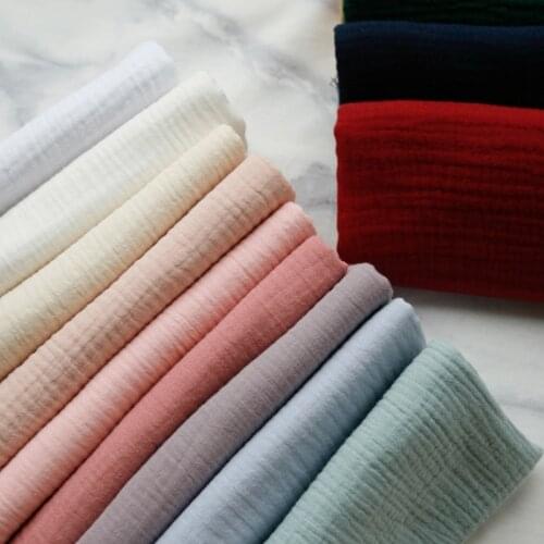 Pure Color Double Deck Cotton Fabric Baby Clothing Crumpled Fabric DIY Hand Made Fabric For Sewing Soft and Light 140x50cm