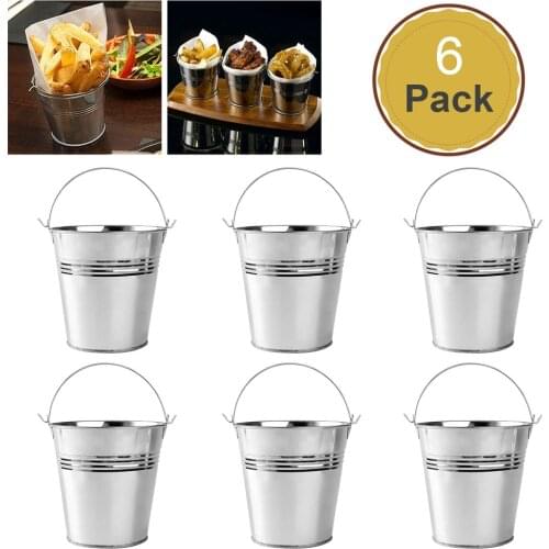 OUNONA 6pcs 10.5x7.2x10.5cm Mini Tinplate Metal Bucket Icing French Fries Tin Pails