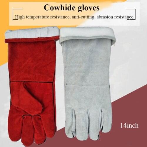 Cowhide Gloves 13 inch 14 inch Wear-resistant welding gloves, High Temperature Working Gloves, Welder Welding Gloves Long Hand