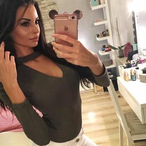 Sexy Womens Long Sleeve Bodysuit Choker Romper Deep V Neck Bodycon Body Suit One Piece Playsuit Fitness Overalls For Women