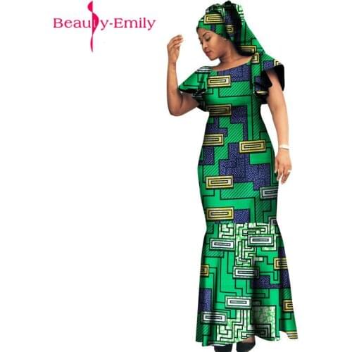 African Mermaid Evening Dress for Women African Clothes Sexy O Neck Slim Ruffle Sleeve Long Evening Dress Many Colors Available