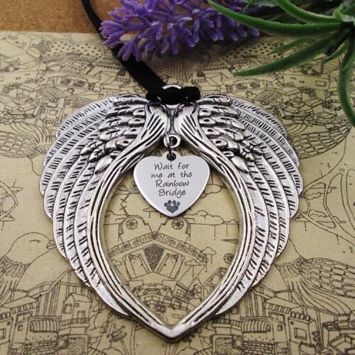 Wait for me at the rainbow bridge ornament Angel Wings for earview mirror chram Christmas tree mirror dangle car accesories