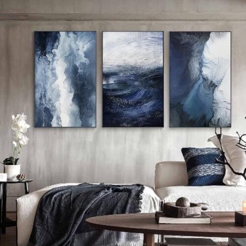 Nordic Poster Abstract Blue Rivers Meet Wall Art Minimalist Clouds Canvas Painting Prints Pictures for Living Room Home Decor
