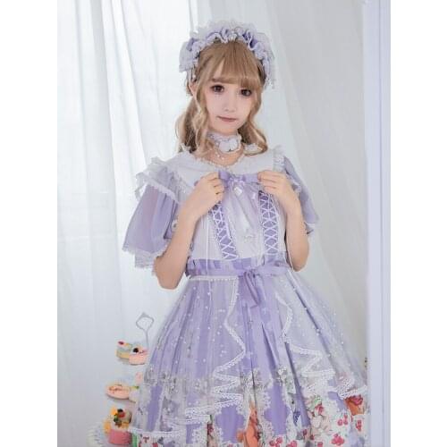 Princess tea party sweet lolita dress vintage o-neck lace bowknot cute printing victorian dress kawaii girl gothic lolita op cos