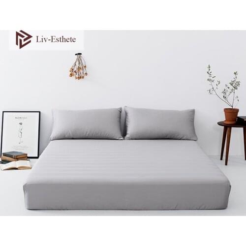 Liv-Esthete Noble Gray 100% Silk Fitted Sheet Silky Mattress Cover Queen King Bed Sheets Pillowcase For Women Men Free Shipping