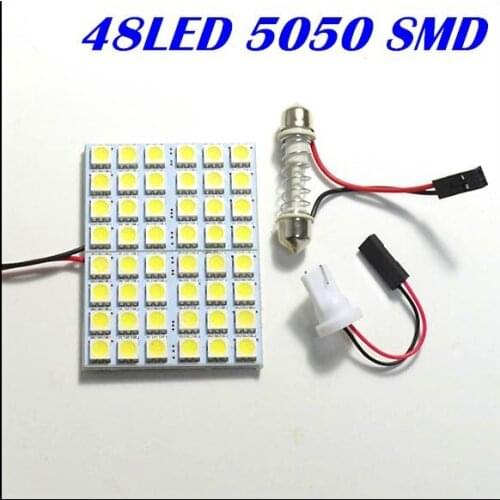Sale Super Bright car Panel Led 48Smd LED 5050 Interior Room led Dome light Door light Car Light Bulb with 2 Defferent Adapter