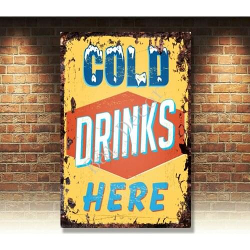Retro Metal Tin Signs Cold Drinks Here Vintage Hanging Bar Art Wall Decor Poster