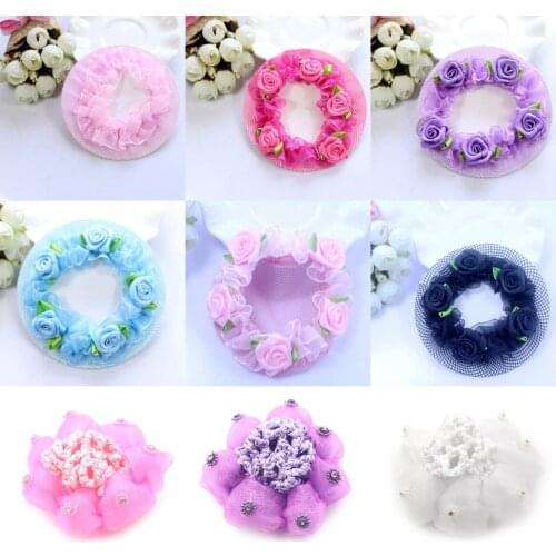 Girls Child Ballet Dance Skating Snood Hair Net Bun Cover Satin Bow Barrette Stylish Floral Lace Official Lady Hair Cover Net