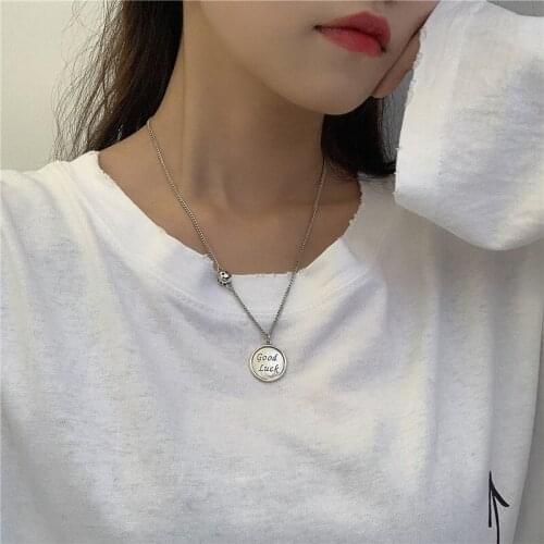 Hip Hop Vintage Thai Silver Good Luck Round Clavicle Chain Necklace for Women Girl 925 sterling silver Jewelry Necklace