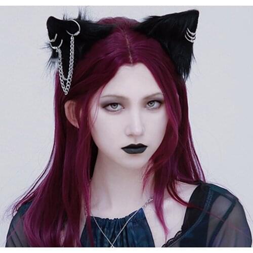 Cosplay Hair Accessories Handmade Cat Ear Black Hairpin Halloween Party Alloy Chain Gothic Lolita Hair Clip Street Fashion