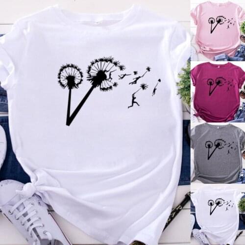 Plus Size S-3XL T-Shirt Dandelion Free Flying People Print Tshirt Women Cotton O Neck Short Sleeve Summer Tee Tops Casual Shirts