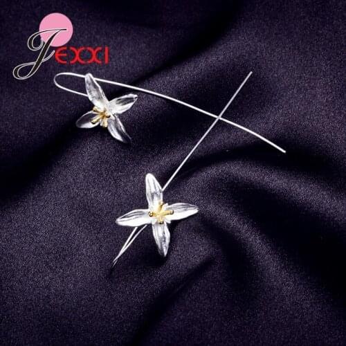 Hot Sale 925 Sterling Silver Earrings Jewelry 925 Sterling Silver Long Lotus Flower Earrings For Women Accessory