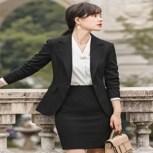 Womens suits professional suit fashion temperament business commuter skirt suit dress one button long sleeve suit 2 piece set