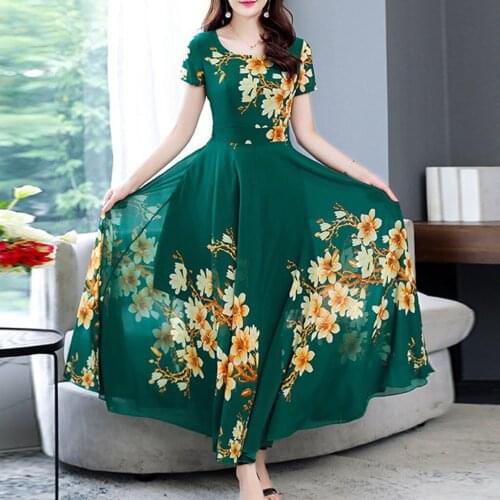 3D Flower Printed WomenS Dress Fashion O-Neck Short Sleeve A-Line Dresses For Women Casual Ladies Long Dress Femme Robe Traf