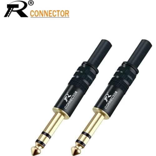 1/4" 6.35mm Jack Microphone stereo Male plug Assembly wire Connector Smoothly plating Audio speaker with spring