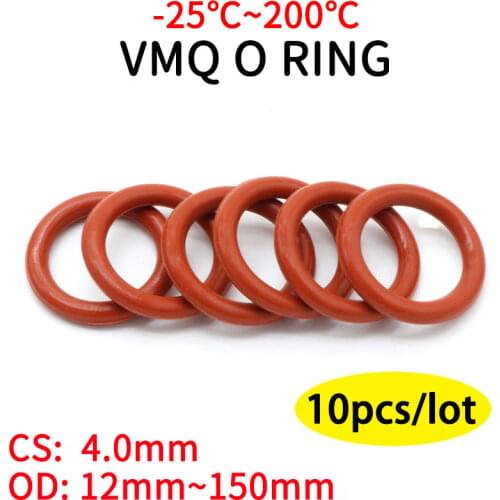 10pcs Red Silicone Ring Gasket CS 4mm OD 15 ~ 80mm Silicon O Ring Gasket Food Grade Rubber o-ring vmq assortment hvac tools