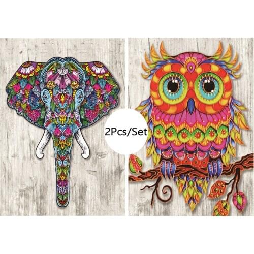 2Pcs/set Elephant Owl Pattern Painting Special Shaped Diamond DIY 5D Drill Cross Stitch Kits Crystal Picture Serial Diamond Arts