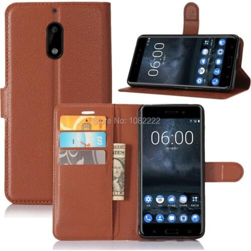 30pcs/lot New Lichi grain wallet PU Leather stand+TPU Cover Case with card slot For Nokia 6 Nokia6 5.5 inch