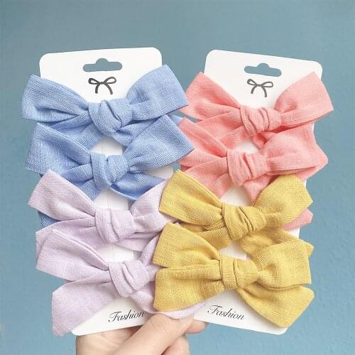 4Pcs/set Cute Cotton Bowknot Hair Clips For Baby Girls BB Boutique Hairpins Handmade Barrettes Headwear Kids Hair Acesssories