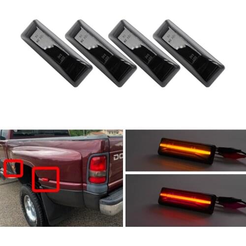 4x Fits For Dodge RAM 2500 3500 1994-2002 F&R Amber Red Smoked Led Dually Bed Fender Side Marker Lights