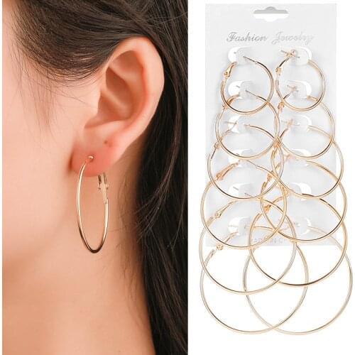 6Pairs/set Vintage Gold Big Circle earrings for Cool Girl Women Steampunk Ear Clip Metal Oorbellen Jewelry Dendientes