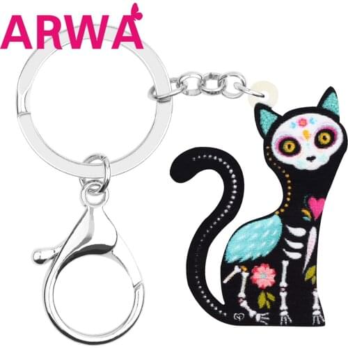 ARWA Acrylic Halloween Floral Cat Kitten Key chains Key Ring Animal Jewelry For Women Kid Men Girl Wallet Birthday Gifts