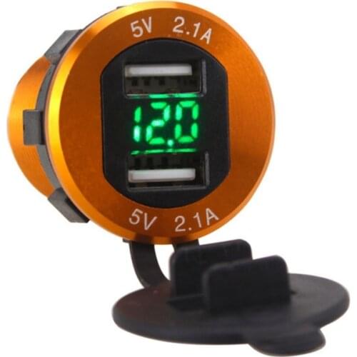 Aluminum Dual Port USB Charger Power Outlet Adapter With LED Digital Voltmeter For Phones GPS Car Moto
