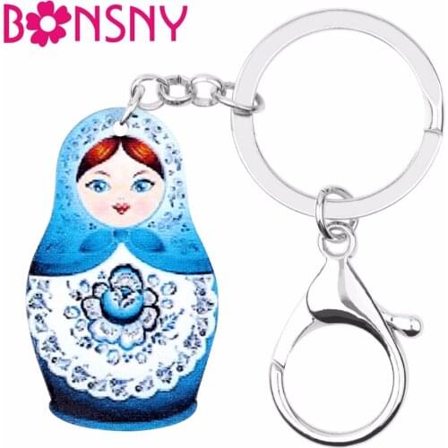 Bonsny Arylic Cute Russian Doll Matryoshka Flower Key Chain Key Ring Women Girls Handbag Pendant Fashion Jewelry Key Accessories