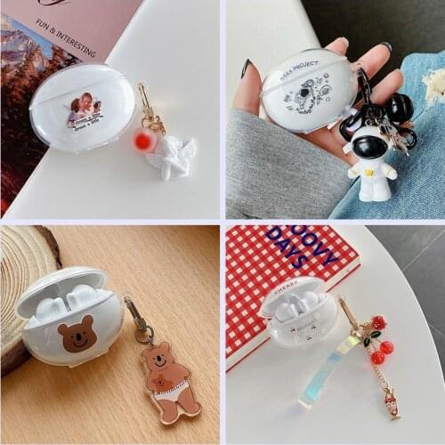 For Huawei Freebuds 4i Case Cute Cartoon Keychain Silicone Transparent Earphone Case Freebuds 4i Protective Cover