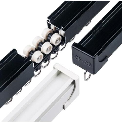 Black smooth and quiet bearing thick aluminum curtain track mute rail straight track top and side loading curtain rod