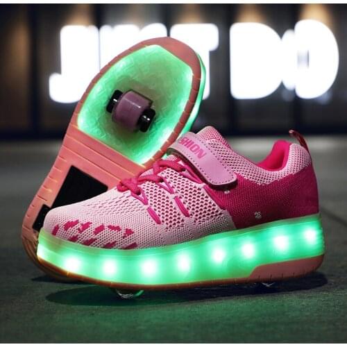 New Pink Black USB Charging Fashion Girls Boys LED Light Roller Skate Shoes For Children Kids Sneakers With Wheels Two wheels