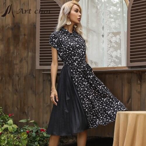 Elegant Women Long Polka Dot Dress Pleated Skirt Summer Vintage A-Line Belt Work Office Ladies Bandage Bodycon Party Vestido