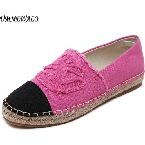 UMMEWALO Canvas Shoes Women Slip On Espadrilles Woman Comfortable Round Toe Loafers Flats Ladies Casual Flat Shoes
