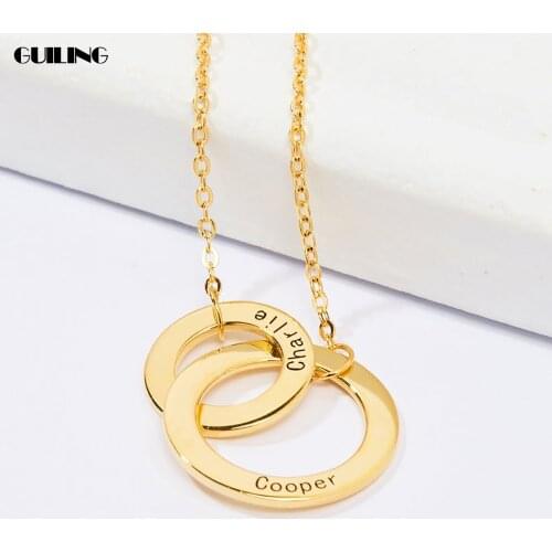 Dainty Tiny Round Double Hoop Charm Custom Name Stainless Steel Pendant Necklace for Women Personalized Couple Jewelry Girl Gift