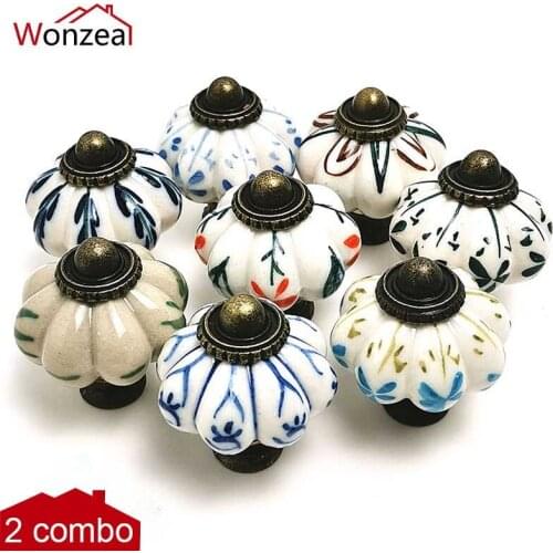 2PCS Ceramic Pumpkin Handle Cabinet Drawer Knob Furniture Dresser Kitchen Door Knobs Pulls With Screw Cupboard Hardware