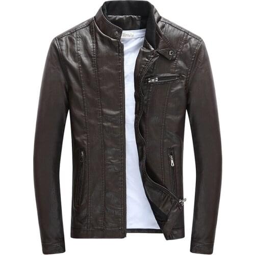 Autumn Winter Men Fleece Leather Jacket Stand Collar Slim PU Motorcycle Leather big Size windproof Long Sleeve zipper Coats