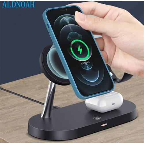 Magnetic 5 in 1 Wireless Charger Stand 15W Qi Fast Charging Dock Station for Apple Watch 6 iWatch AirPods Pro iPhone 12 Max Mini