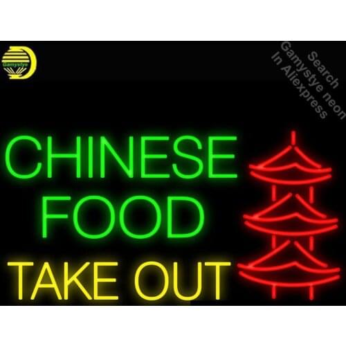 Neon Signs for Chinese Food Take Out Pagoda Neon bulb Sign Neon Light Sign Store Display Glass Tube Handcraft Lamps dropshipping