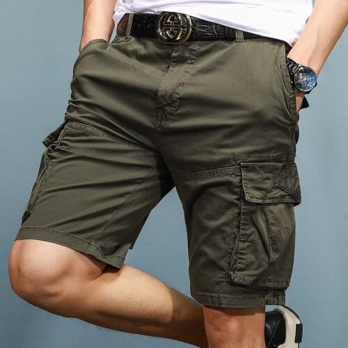 [EL BARCO] 2018 New Arrival Cotton Many Pockets Casual Shorts Men Cargo Bermuda Zipper Solid Khaki Blue Grey Male Short Trousers