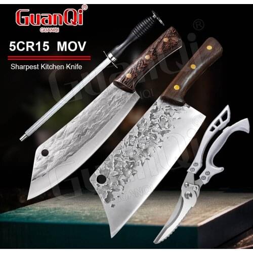 Full Tang Chef Knife Forged Cleaver Slicing Chef Knives Stainless Steel Meat Chopping Knife Tools Kitchen Chicken Bone Scissors
