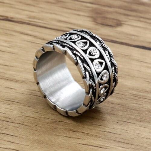 Wholesale High Quality Stone Mens Unique Design Style Stainless Steel Crystal Ring Circular Punk Design Cross Rings for men