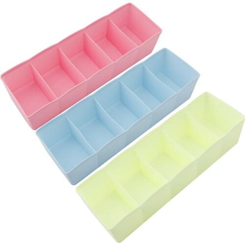 Storage Organizer Box Underwear Bras Ties Desk Sock Drawer Closet 5 Cell Plastic Home Stowing Tidying Box Bathroom Item