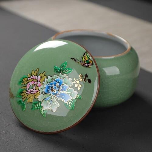 Ge Kiln Tea Caddy Creative Ceramic Tea Canister Small Pu'er Tea Packing Box Sealed Storage Tank Household Tea Accessories