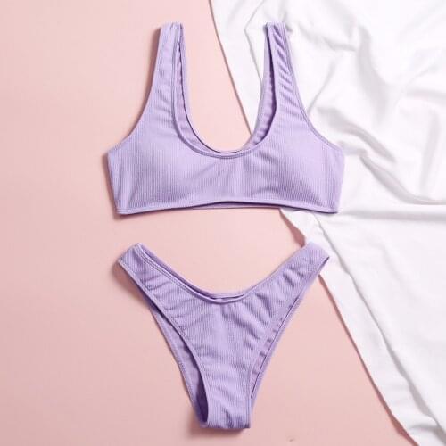 Sexy Bikini Set Solid Color Vest Sleeveless Round Neck High Waist Swimsuits for Women Bathing Suit Beachwear Biquinis Feminino