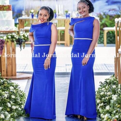 Royal Blue Mermaid Bridesmaid Dresses With Beaded Sash Long Sexy One Off Shoulder Floor Length Wedding Guest Dress Party Formal