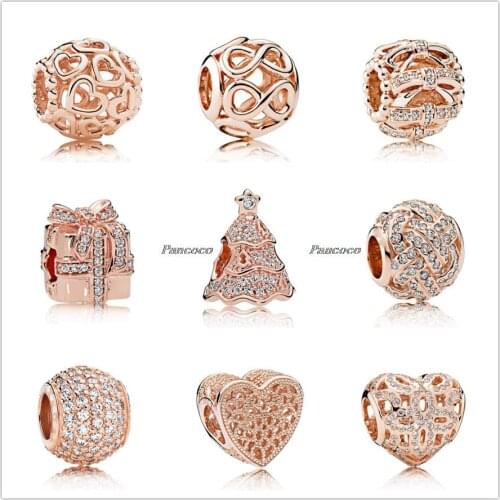 Authentic 925 Sterling Silver Openwork Rose Heraldic Heart With Full Crystal Charms Bead Fit Pandora Bracelet & Necklace Jewelry